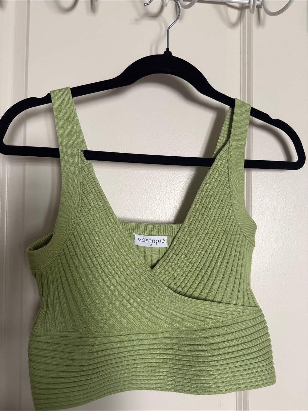 vestique Light Green Ribbed Wrap Crop Camisole